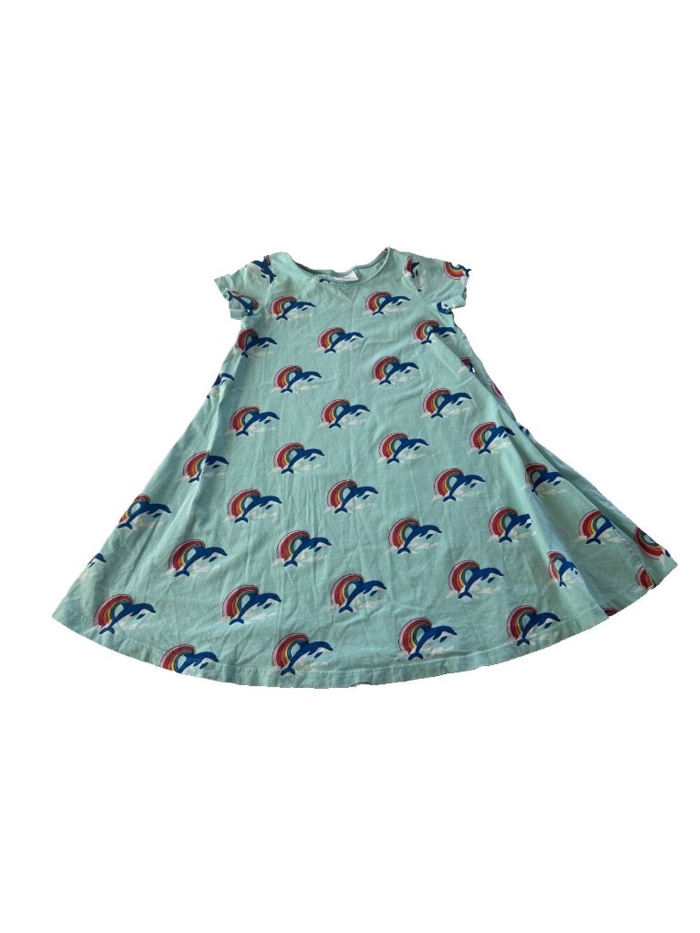 Hanna Andersson Girls 10 Wave Rainbows & Dolphin Print Swing Dress